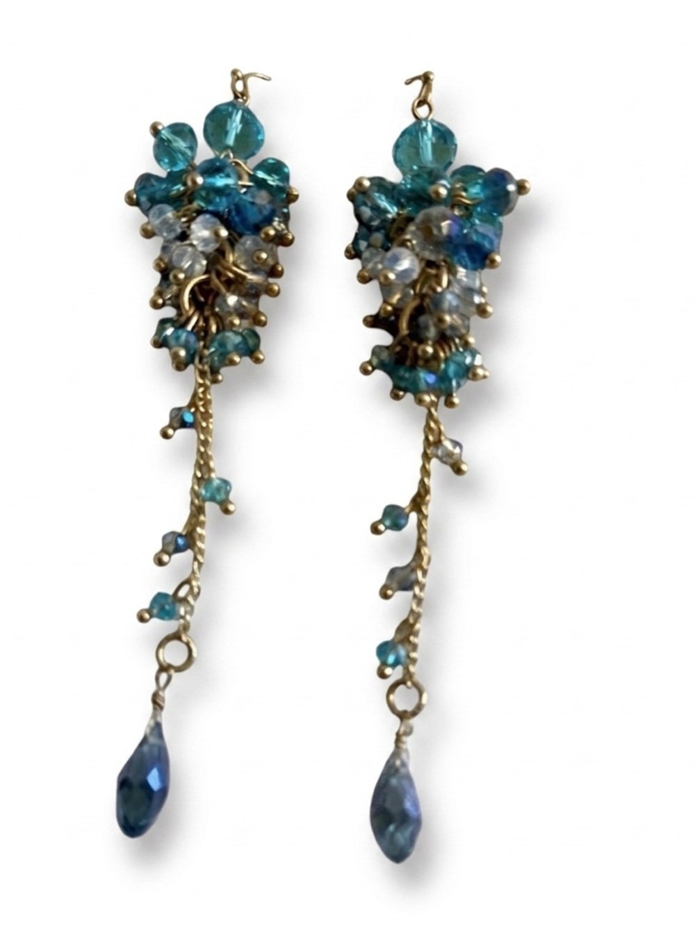 NWOT WA Studios Australian Crystal Blue and Gold Cluster Dangle Earrings